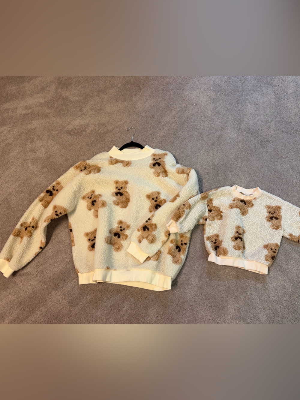 Mommy and me matching Cozy Teddy Bear Fleece Sweatshirt - Cream & Brown